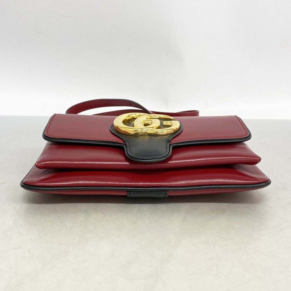 GUCCI Red Leather GG Marmont Shoulder Bag - Picture 3 of 12
